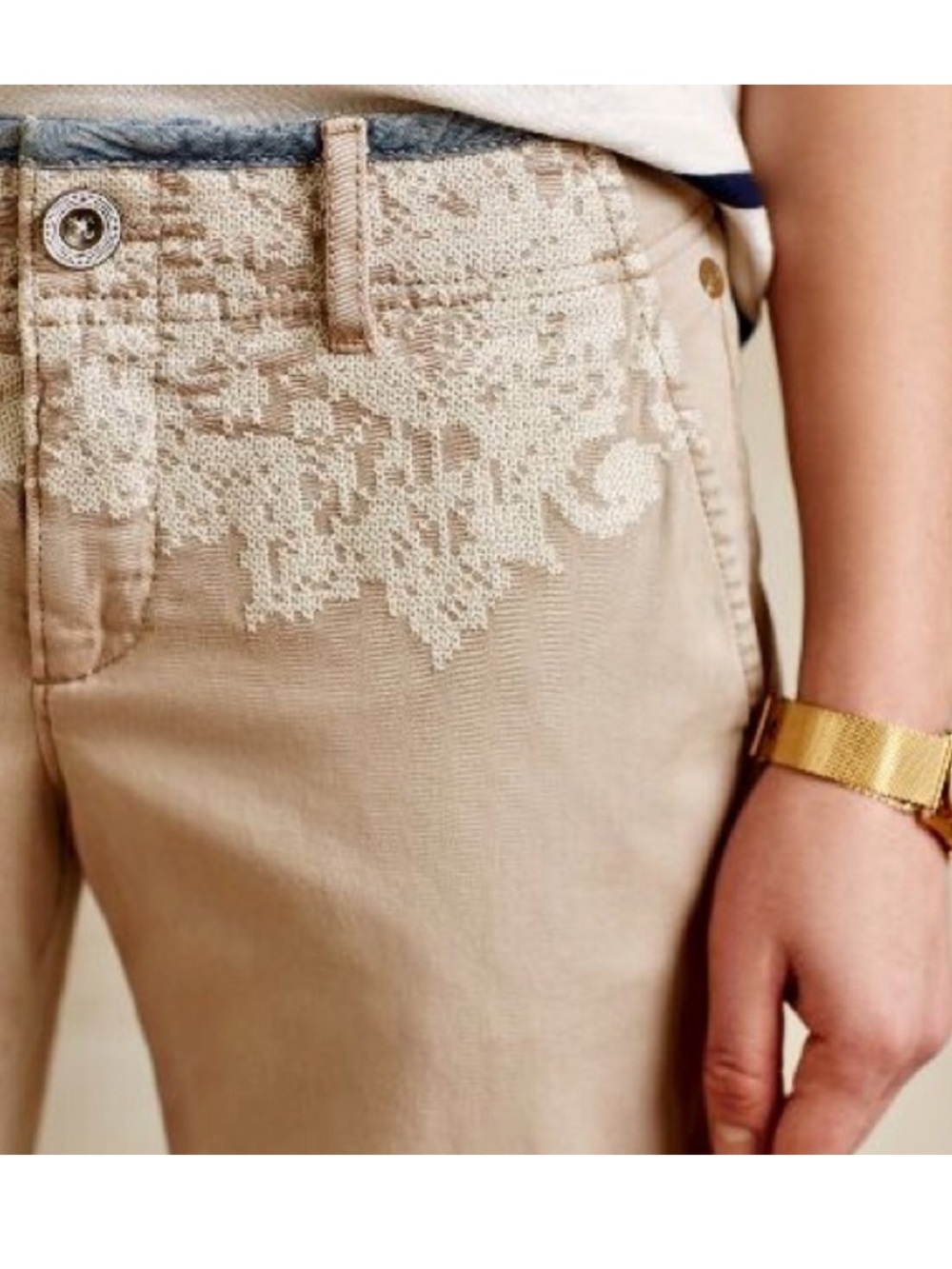 Pilcro And The Letterpress Anthro Embroidered Khaki Chino Hyphen
Pants Sz 27P